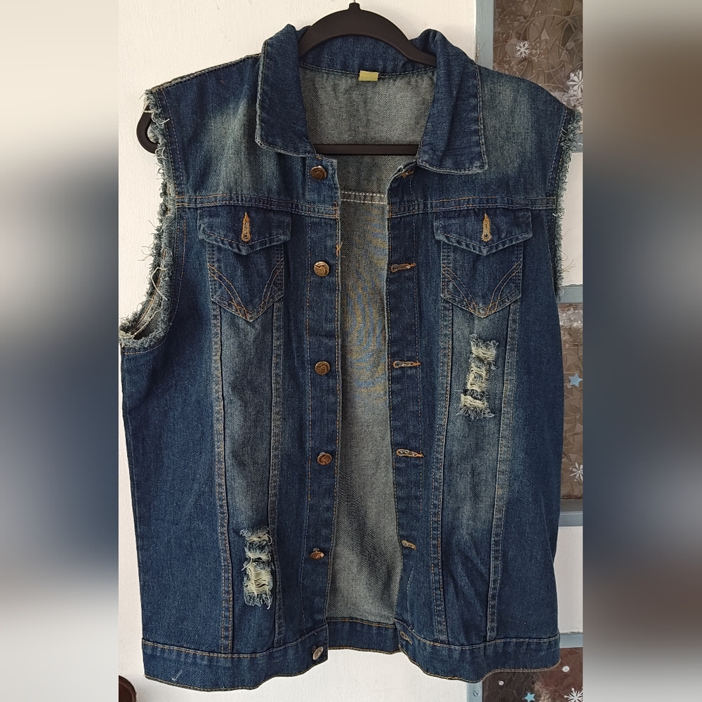 Distressed Denim Vest